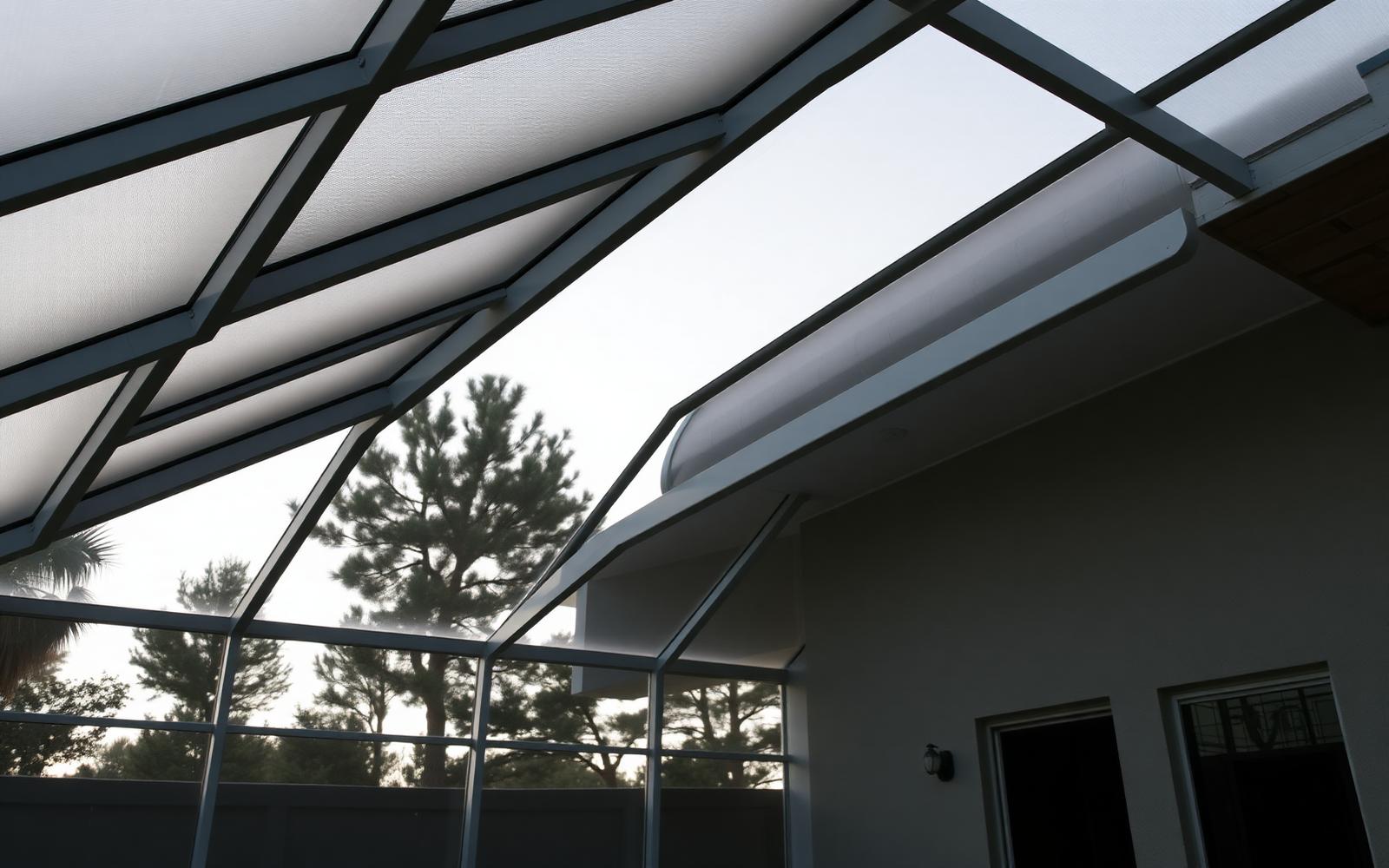 Aluminum screen enclosure framing over a residential pool